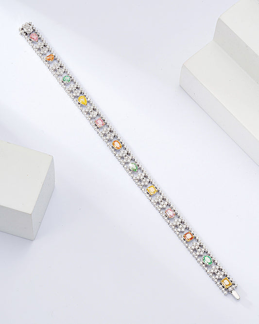 Multi-Color and Multi-Shape Diamond Bracelet in 18K White Gold