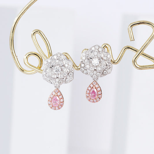 Pear Shaped Pink Diamond Piaget Flower Earrings in White Gold
