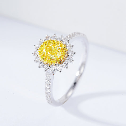 Oval Cut Pink Diamond Sunburst Ring with Pavé Setting