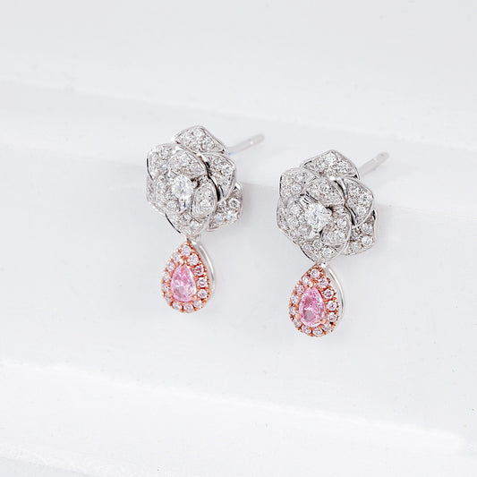 Pear Shaped Pink Diamond Piaget Flower Earrings in White Gold