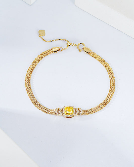 Cushion Cut Yellow Diamond Braided Bracelet in 18K Yellow Gold
