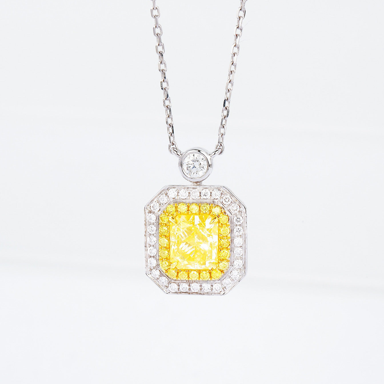 Cushion Cut Yellow Diamond Pendant with Chic Perfume Bottle Designer -Front View