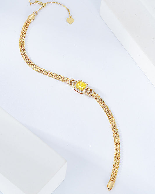 Cushion Cut Yellow Diamond Braided Bracelet in 18K Yellow Gold