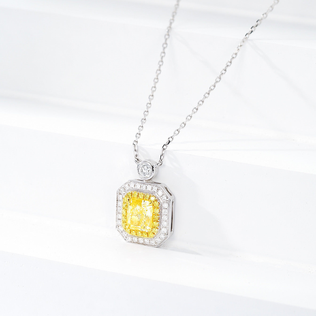 Cushion Cut Yellow Diamond Pendant with Chic Perfume Bottle Designer -Side Angle