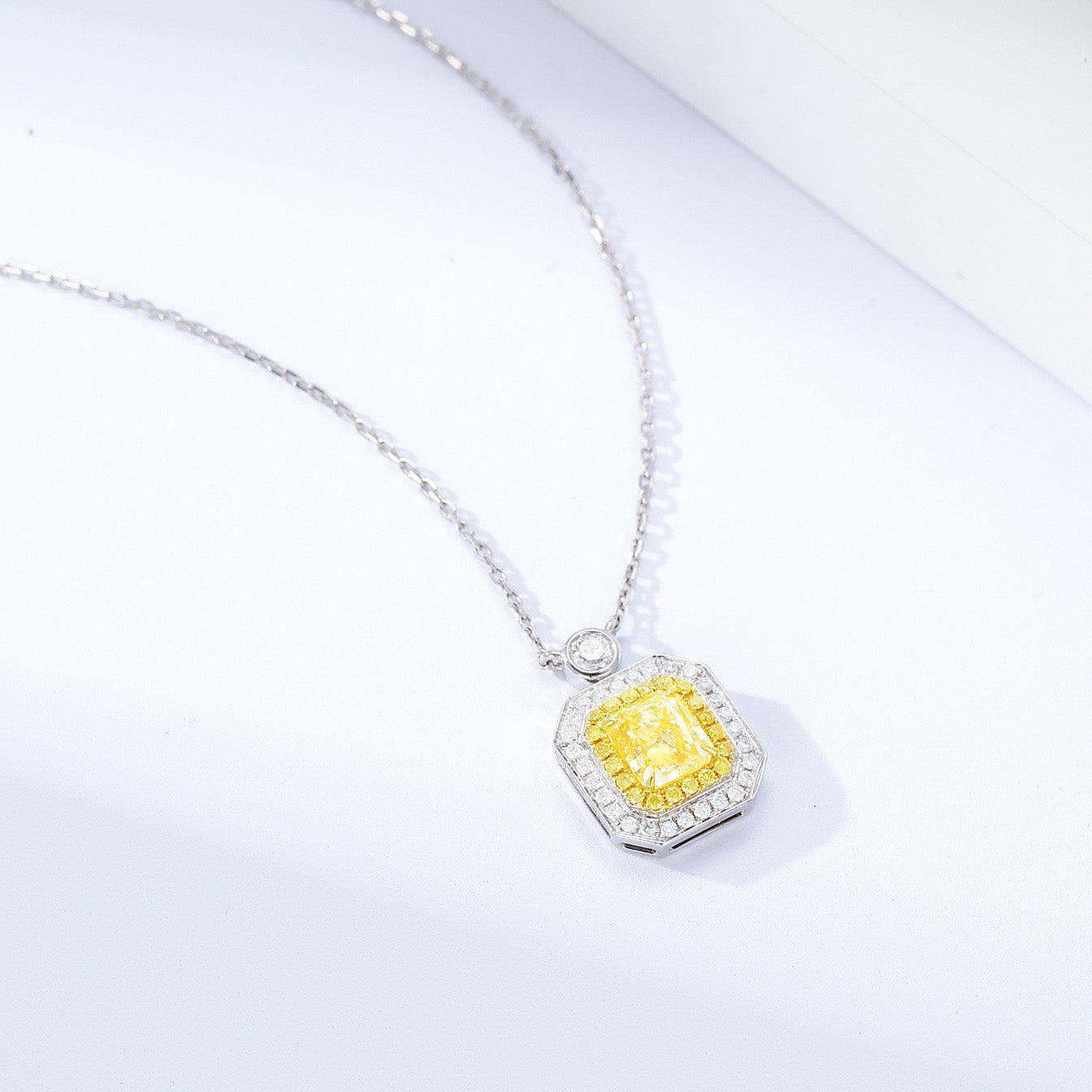 Cushion Cut Yellow Diamond Pendant with Chic Perfume Bottle Designer -Top View