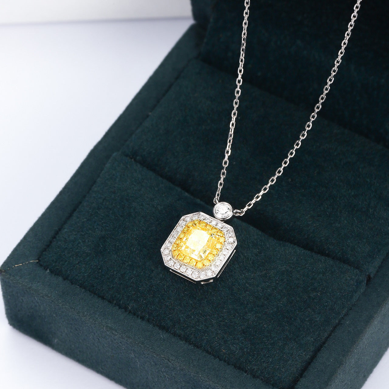 Cushion Cut Yellow Diamond Pendant with Chic Perfume Bottle Designer -In-Box Display