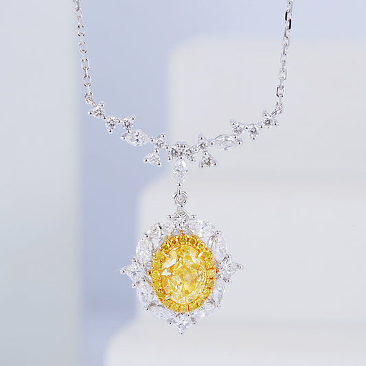 Oval Cut Yellow Diamond Designer Pendant in 18K White Gold