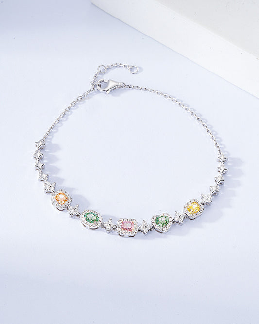Multi-Color and Multi-Shape Diamond Composite Bracelet in 18K White Gold