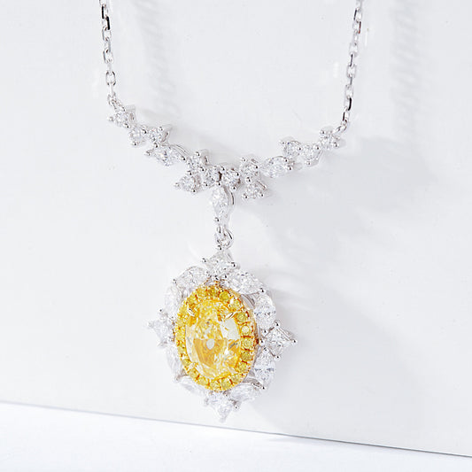 Oval Cut Yellow Diamond Designer Pendant in 18K White Gold