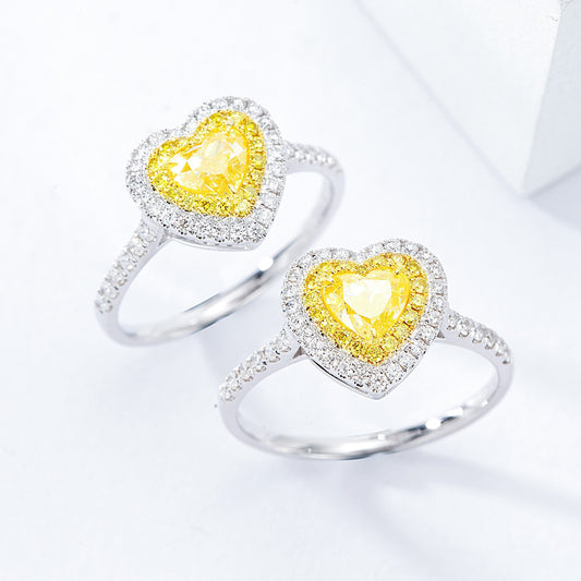Heart Shaped Yellow Diamond Double Halo Engagement Ring with Pavé Details