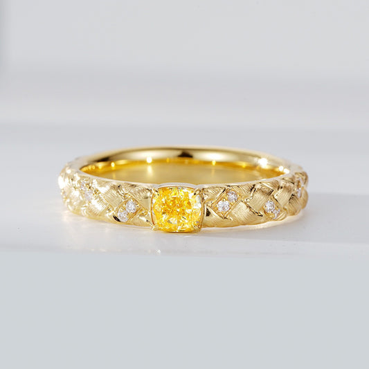 Cushion Cut Yellow Diamond Braided Gold Ring in 18K Yellow Gold