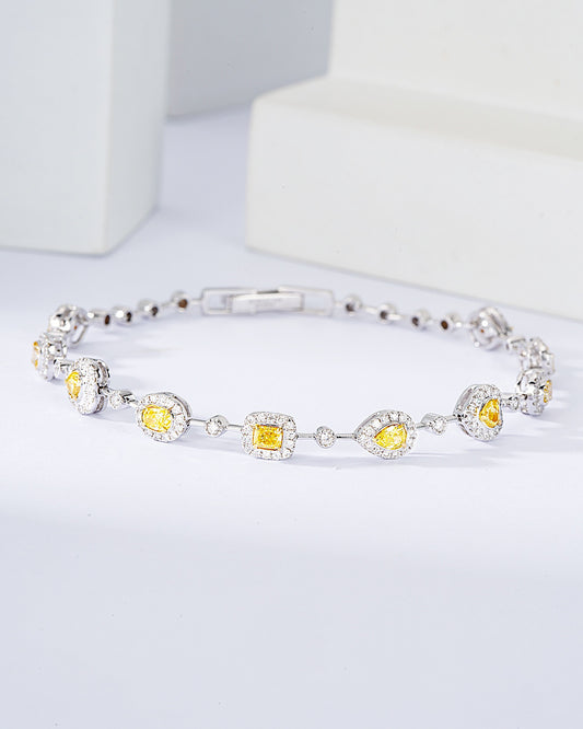Multi-Shape Yellow Diamond Station Bracelet in 18K White Gold