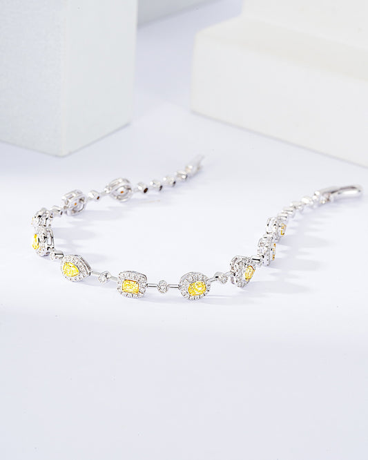 Multi-Shape Yellow Diamond Station Bracelet in 18K White Gold