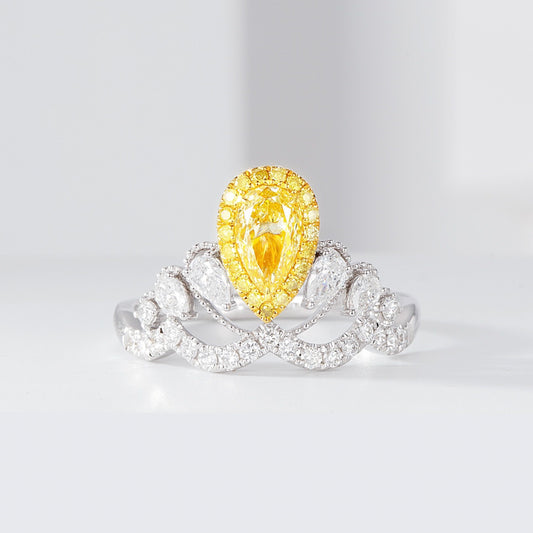Pear Shaped Yellow Diamond Crown Inspired Ring