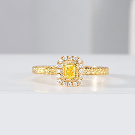 Radiant Cut Yellow Diamond Halo Ring with Braided Gold Band