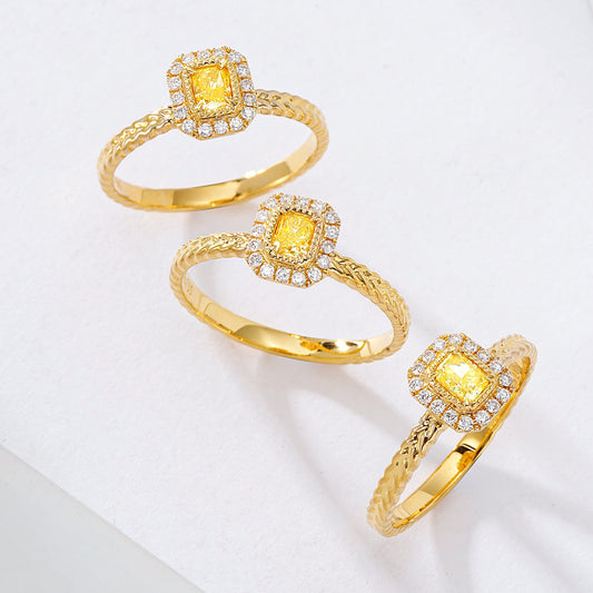 Radiant Cut Yellow Diamond Halo Ring with Braided Gold Band