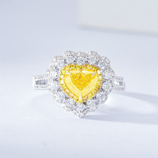 Heart Shaped Yellow Diamond Engagement Ring with Pavé Halo Setting