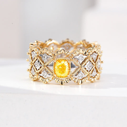 Cushion Cut Yellow Diamond Ornate Eternity Band