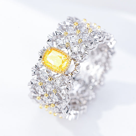 Cushion Cut Yellow Diamond Wide Eternity Ring