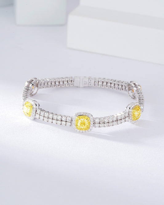 Two Row Prong Set Diamond Tennis Station Bracelet in 18K White Gold
