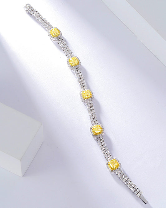 Two Row Prong Set Diamond Tennis Station Bracelet in 18K White Gold