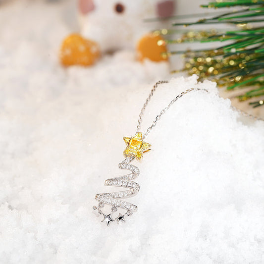 Christmas Yellow Diamond Christmas Tree Pendant in 18K White Gold