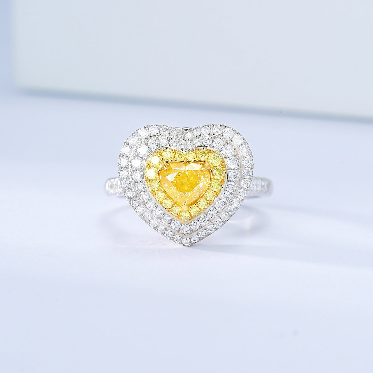 Heart Shaped Yellow Diamond Lux Halo Engagement Ring with Pavé Setting -Front View