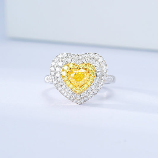 Heart Shaped Yellow Diamond Lux Halo Engagement Ring with Pavé Setting
