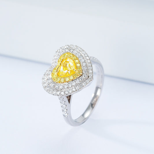 Heart Shaped Yellow Diamond Lux Halo Engagement Ring with Pavé Setting