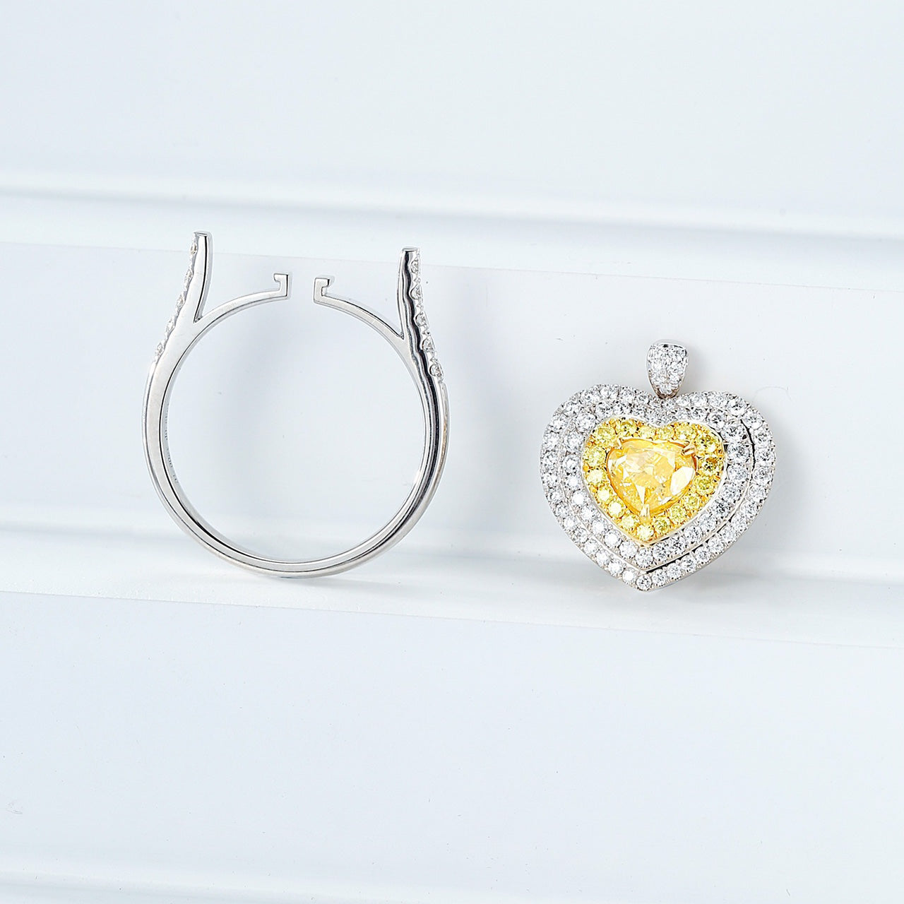 Heart Shaped Yellow Diamond Lux Halo Engagement Ring with Pavé Setting -Top View
