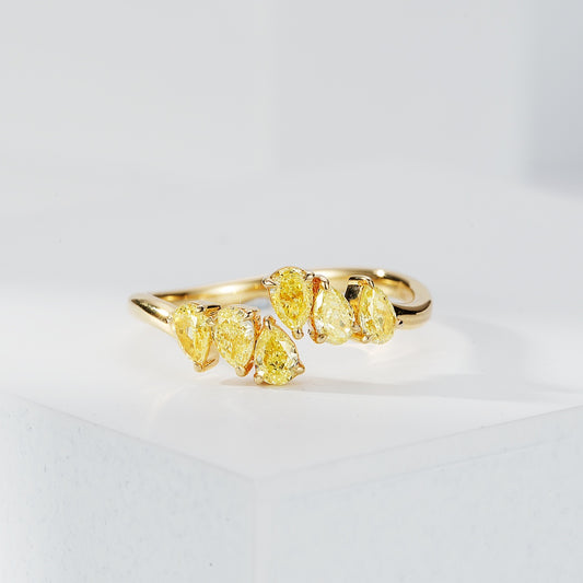 Yellow Diamond Cuff Ring with Pear Shaped Stones