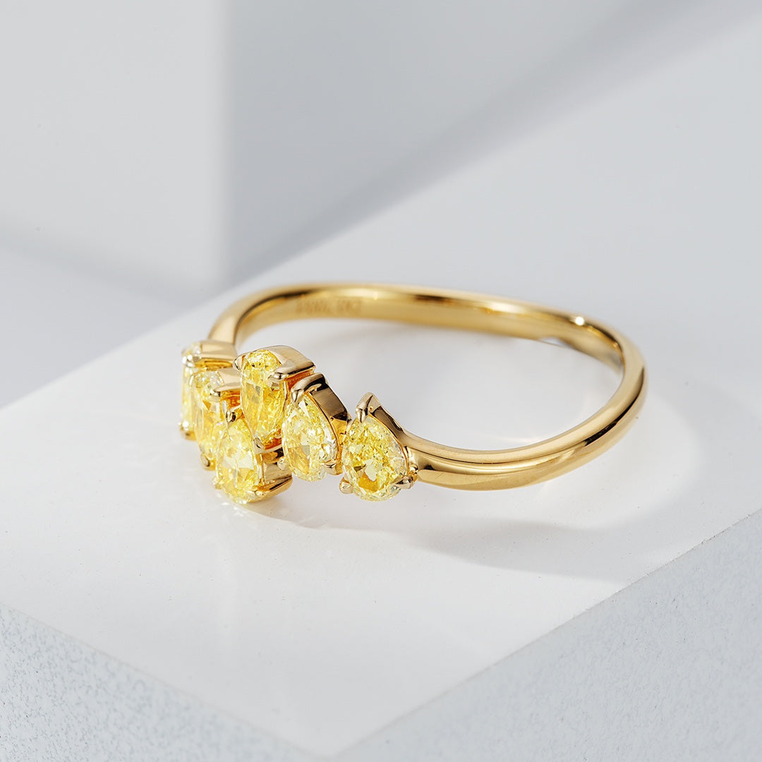 Yellow Diamond Cuff Ring with Pear Shaped Stones -Side Angle