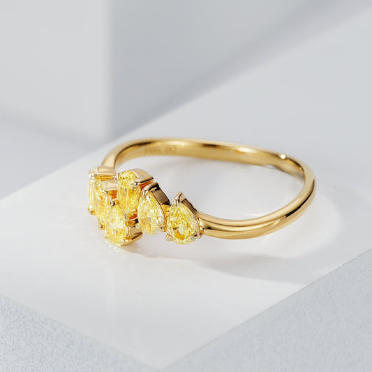 Yellow Diamond Cuff Ring with Pear Shaped Stones