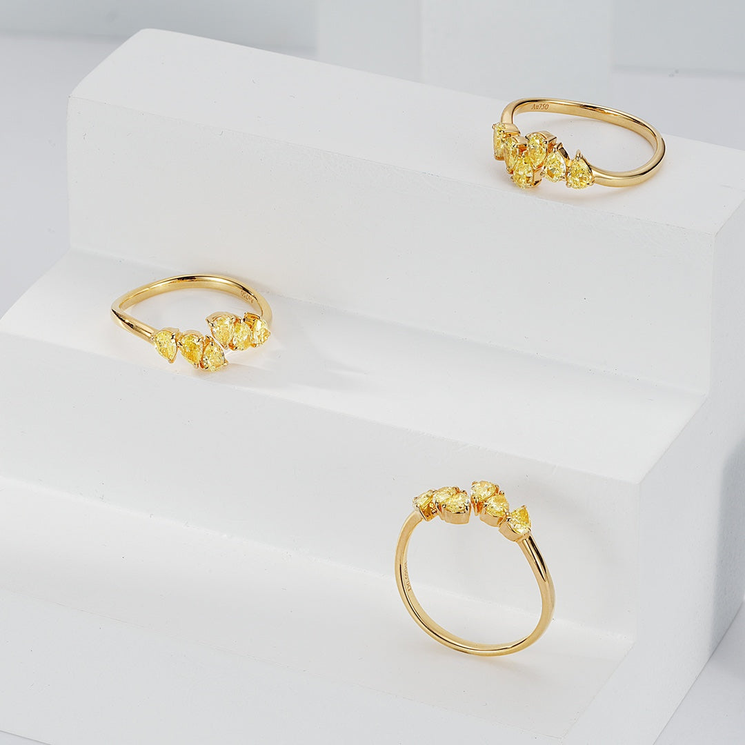 Yellow Diamond Cuff Ring with Pear Shaped Stones -Top View