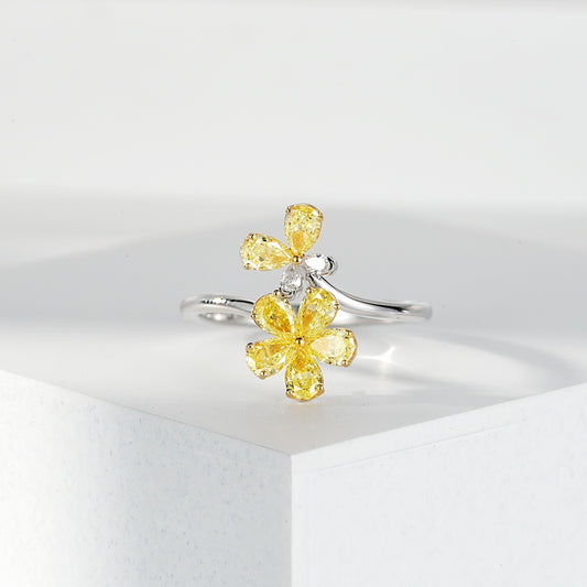 Yellow Diamond Floral Design Ring with Pear Shaped Petals