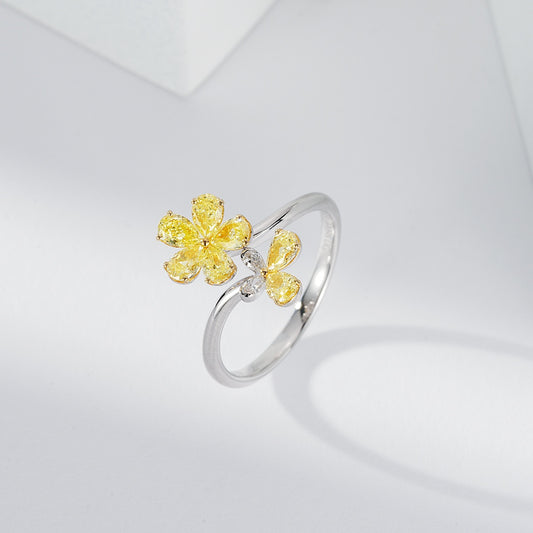 Yellow Diamond Floral Design Ring with Pear Shaped Petals