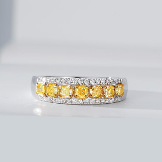 Yellow Diamond Channel Set Ring with White Diamond Accents