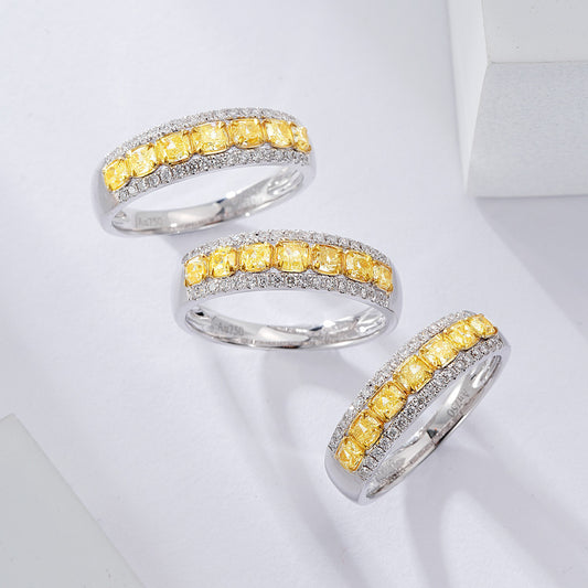 Yellow Diamond Channel Set Ring with White Diamond Accents