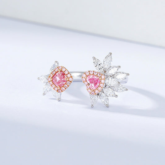 Open Floral Pink Diamond Ring with Marquise and Round Diamond Accents