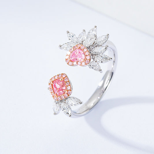 Open Floral Pink Diamond Ring with Marquise and Round Diamond Accents
