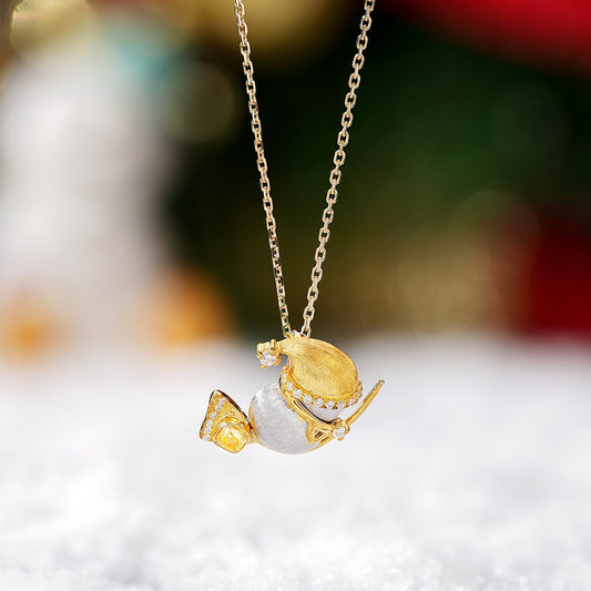 Christmas Magic Snowman Pendant in 18K Gold