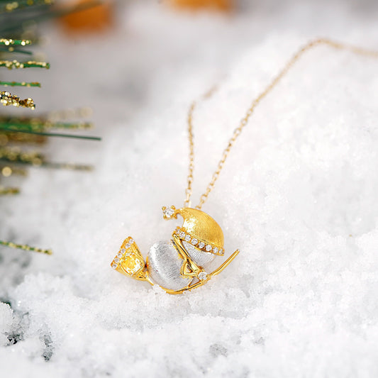 Christmas Magic Snowman Pendant in 18K Gold