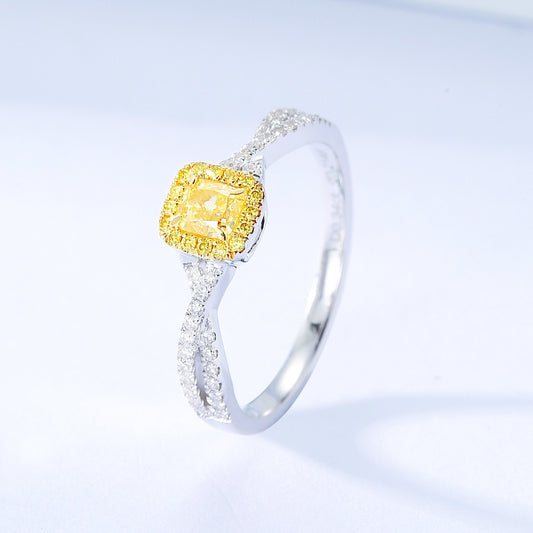 Elegant Cushion Cut Yellow Diamond Ring with Twisted Band Design