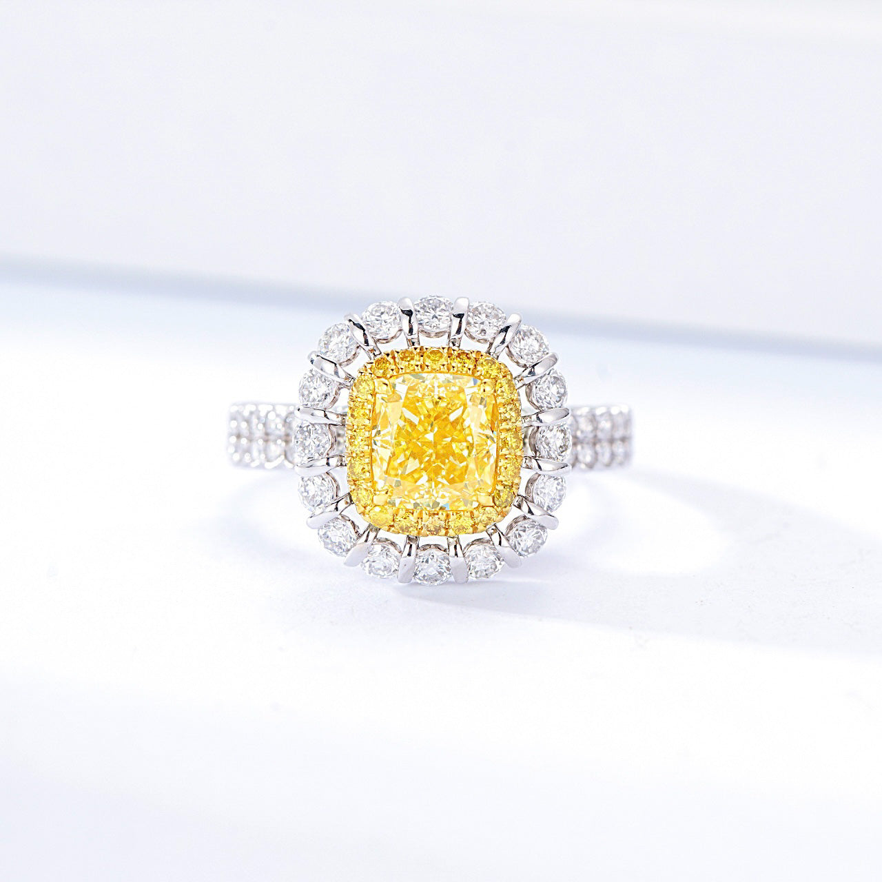 Cushion Cut Yellow Diamond Engagement Rings