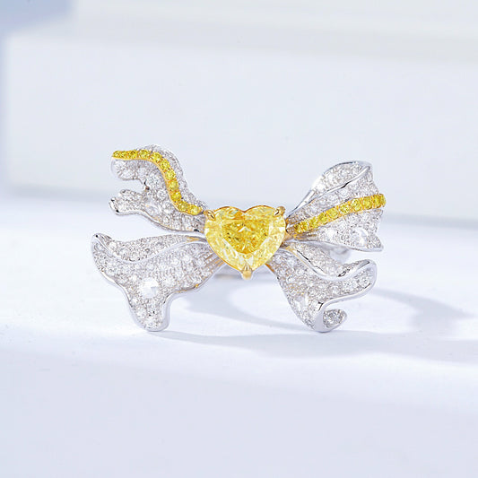 Heart Shaped Yellow Diamond Ring with Bow Design