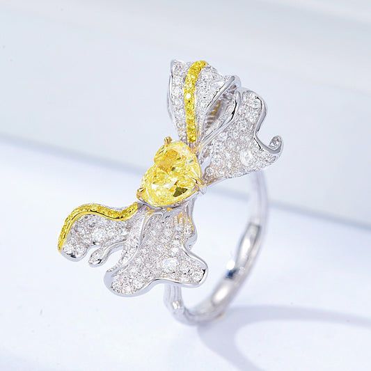 Heart Shaped Yellow Diamond Ring with Bow Design