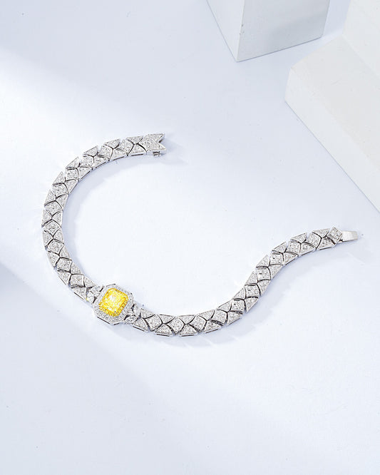 Cushion Cut Yellow Diamond Designer Bracelet in 18K White Gold