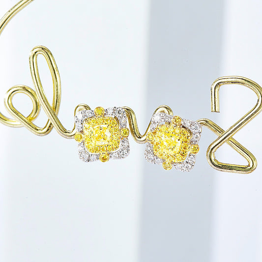 Cushion Cut Yellow Diamond Stud Earrings in 18K White Diamond
