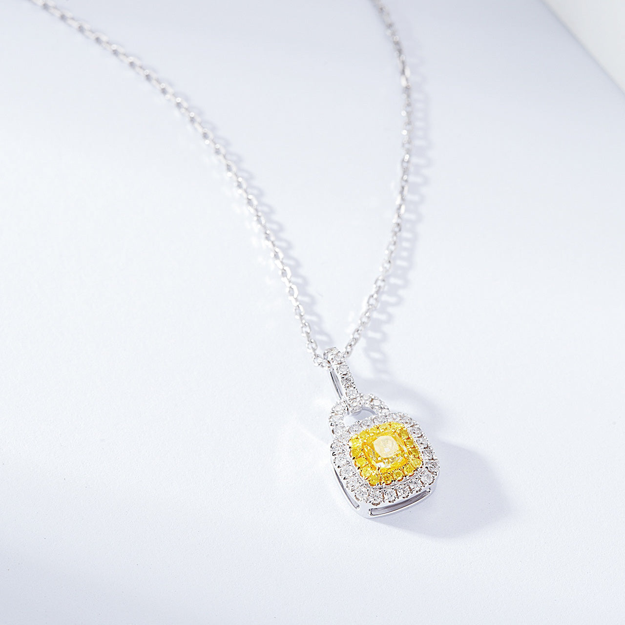 Chic Mini Purse Cushion Cut Yellow Diamond Pendant -Top View