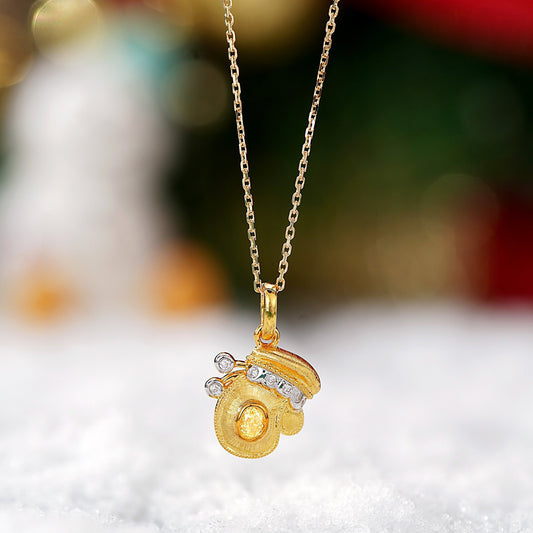 Yellow Diamond Christmas Mittens Pendant in 18K Gold